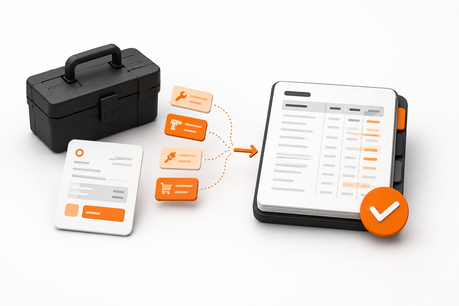Anonymized trade bookkeeping dashboard with reconciled accounts, categorized transactions, and monthly report preview.